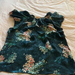 Rebecca Taylor Silk Dark Green Floral Top